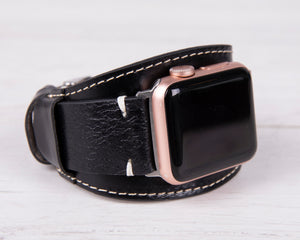 Black Full Grain Leather Cuff (Pulsar) for Apple Watch