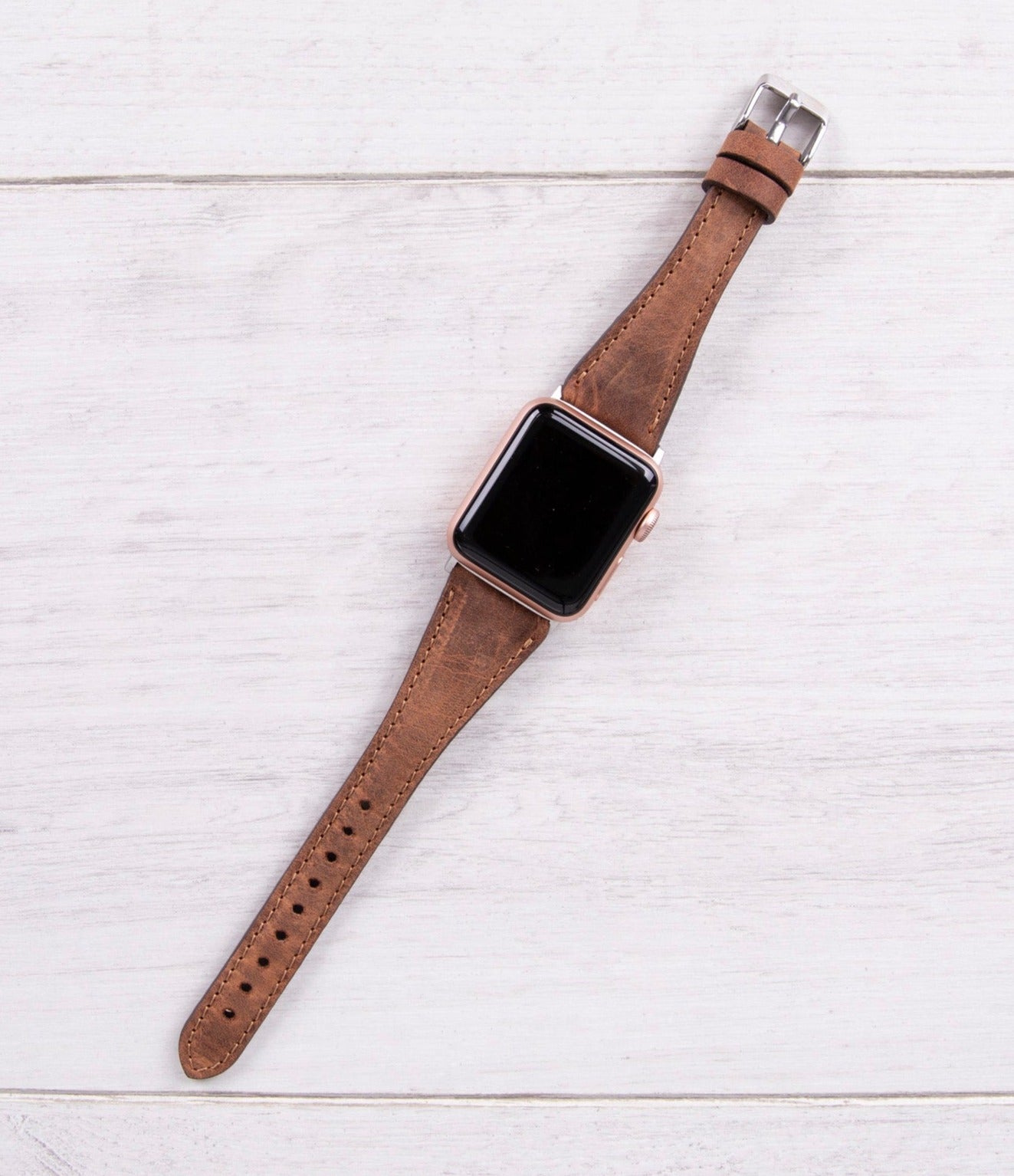 Antic Brown Leather Slim Band for Apple Watch