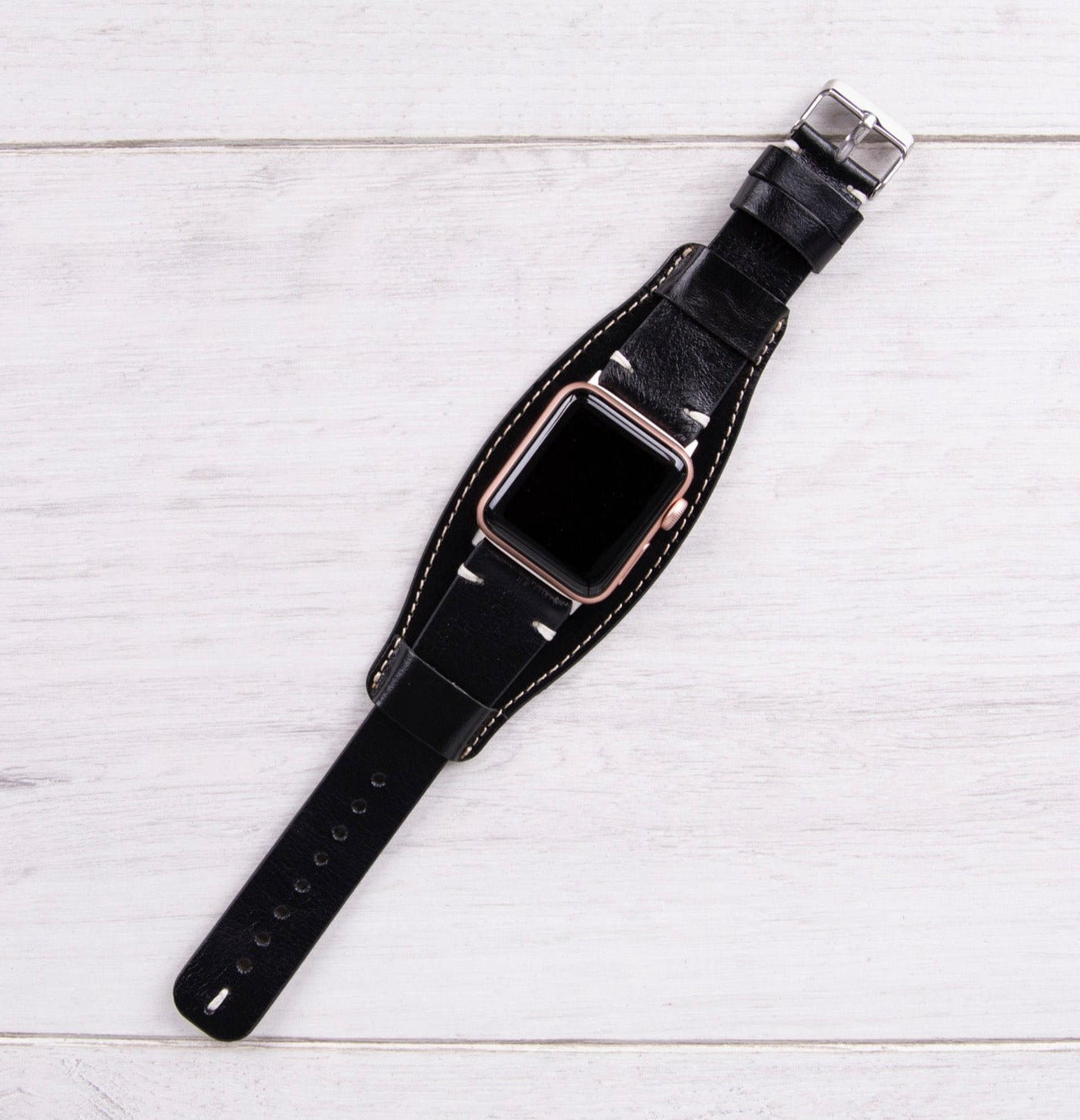 Black Full Grain Leather Cuff (Pulsar) for Apple Watch