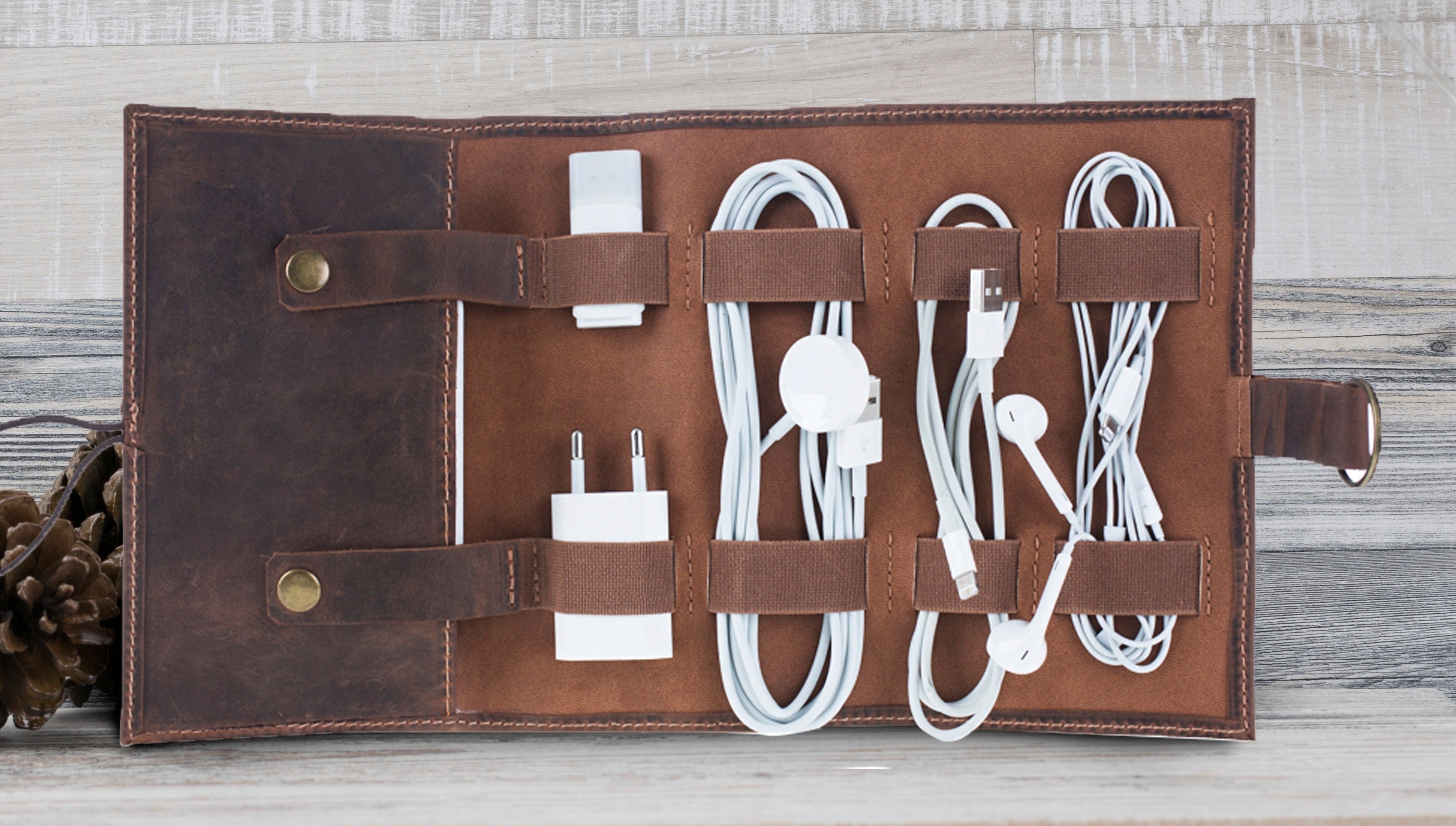 Antic Brown Leather Cable Organizer – O2Leather