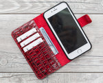 Red Croco Pattern Magnetic Genuine Leather Wallet Case for iPhone SE-2/7/8