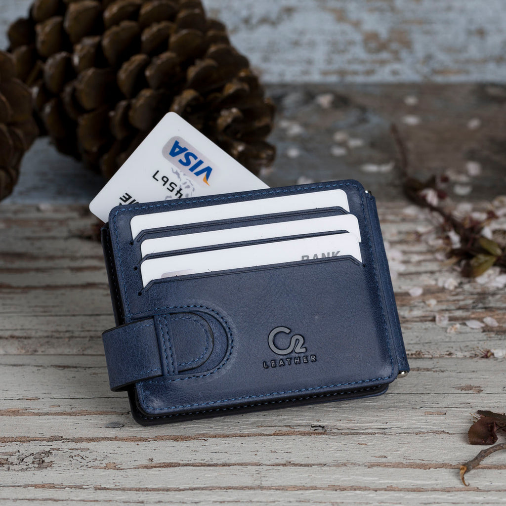 Two Sided Full Grain Leather Blue Wallet