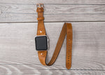 Camel Brown Slim Double Wrap Leather Band (Rose Gold Rivet)