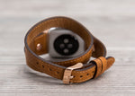 Camel Brown Slim Double Wrap Leather Band (Rose Gold Rivet)