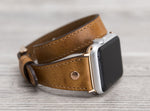 Camel Brown Slim Double Wrap Leather Band (Rose Gold Rivet)