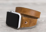 Camel Brown Slim Double Wrap Leather Band (Rose Gold Rivet)