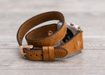 Camel Brown Slim Double Wrap Leather Band (Rose Gold Rivet)