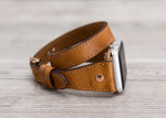 Camel Brown Slim Double Wrap Leather Band (Rose Gold Rivet)