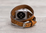 Camel Brown Slim Double Wrap Leather Band (Silver Rivet)