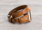 Camel Brown Slim Double Wrap Leather Band (Silver Rivet)