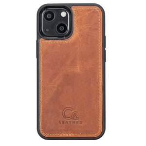Camel Brown Leather Snap On Cover Case for iPhone 13 (6.1")