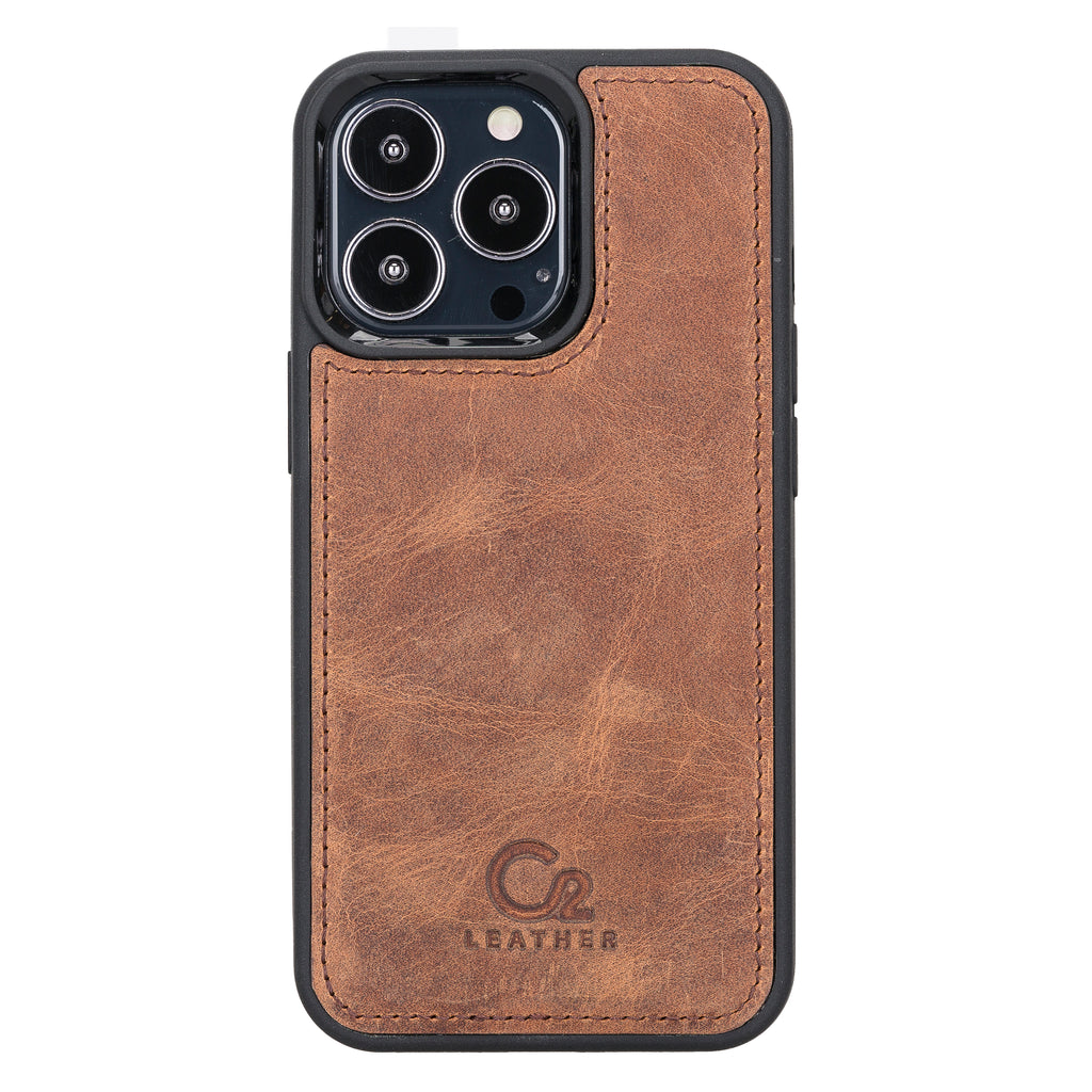 Antic Brown Leather Snap On Cover Case for iPhone 13 Pro Max (6.7")