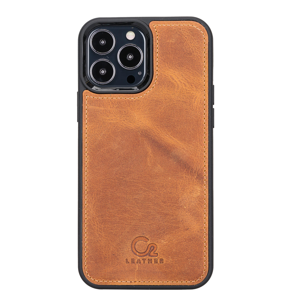 Camel Brown Leather Snap On Cover Case for iPhone 13 Pro Max (6.7")