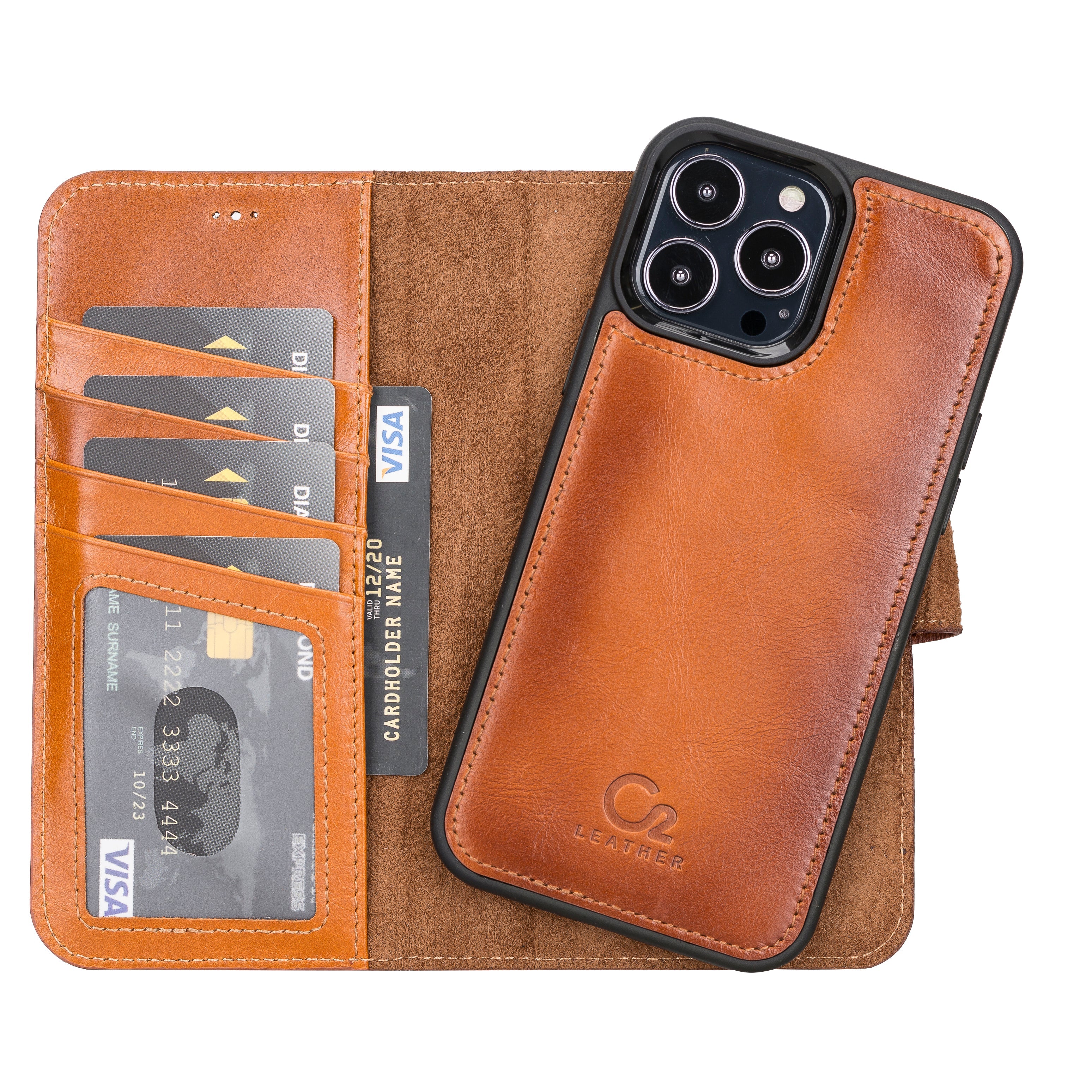 Burnished Tan Leather Magnetic Wallet Case for iPhone 13 Pro 6.1
