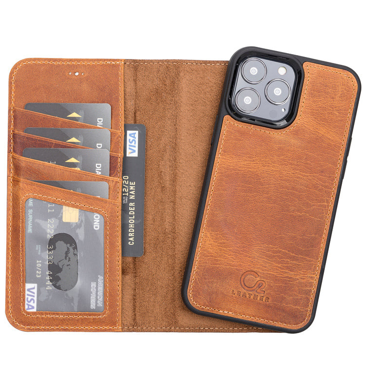 Camel Brown Leather Magnetic Case for iPhone 13 Pro MAX (6.7")