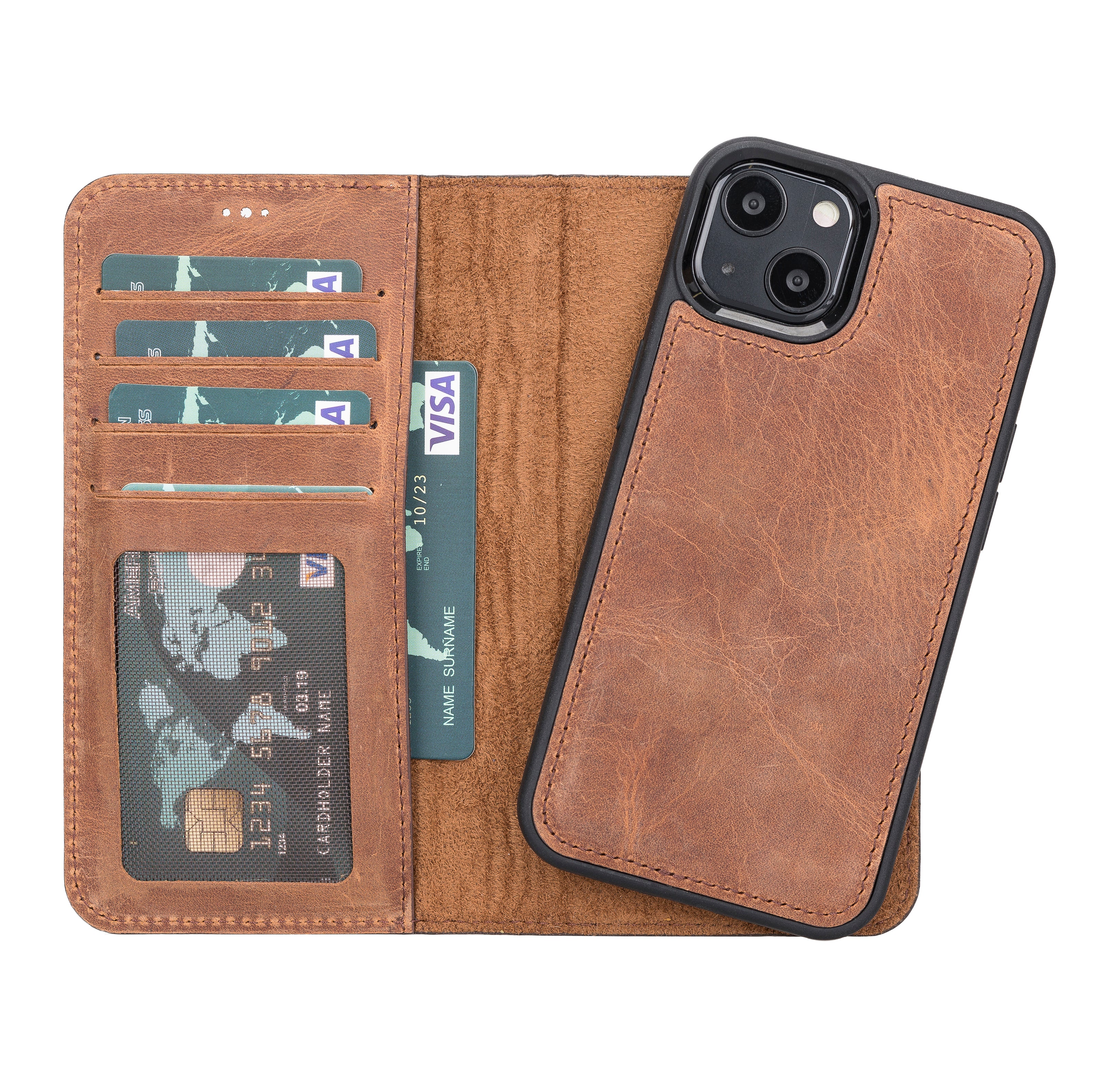 Antic Brown Leather Magnetic Case for iPhone 13 (6.1")