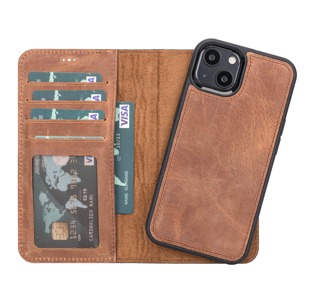 Antic Brown Leather Magnetic Case for iPhone 13 (6.1")