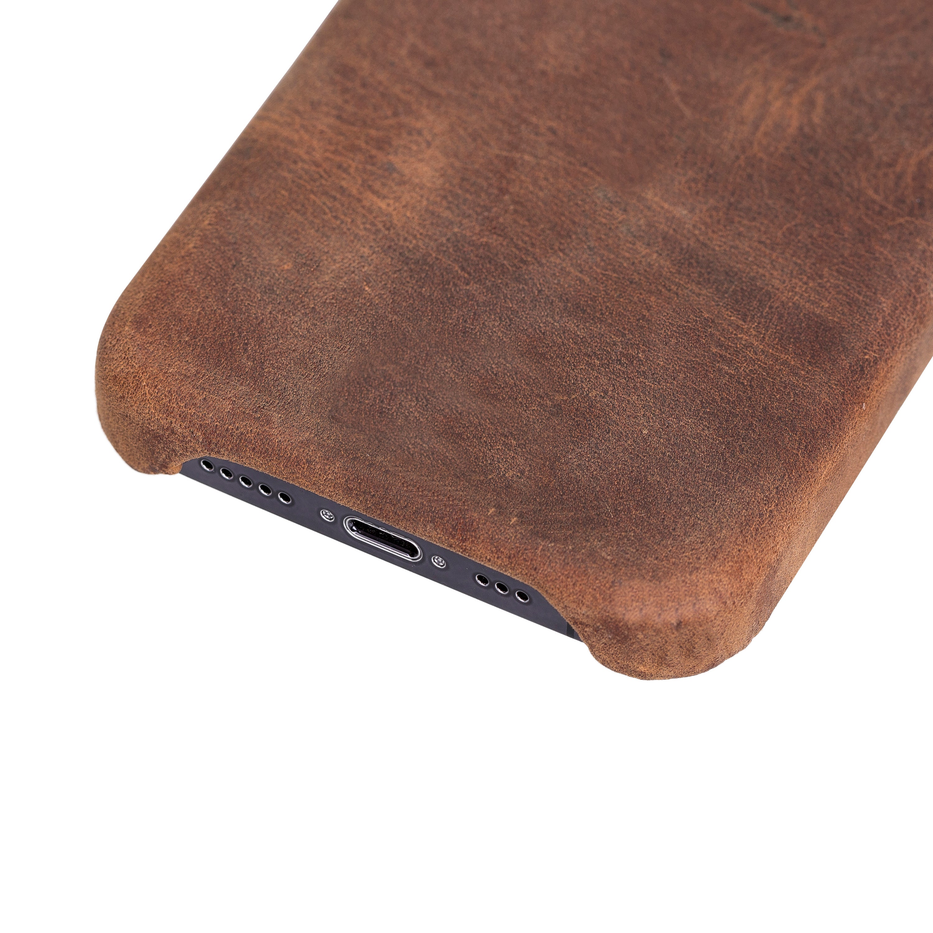 iPhone 14 PRO (6.1") Leather Snap on Cover Case, Antic Brown