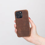 iPhone 14 Pro MAX (6.7") Leather Snap on Cover Case, Antic Brown