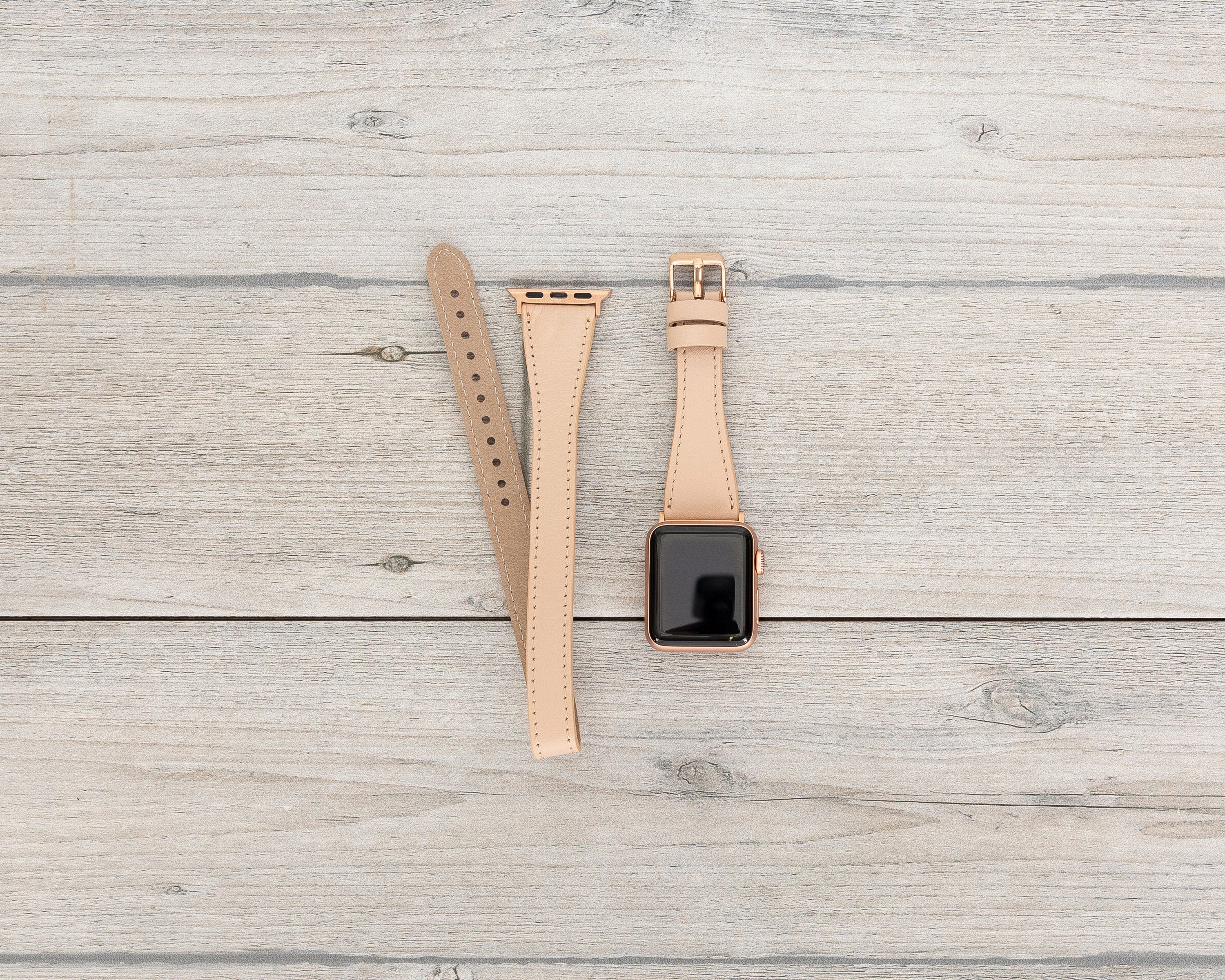 Nude Slim Double Wrap Womens Leather Band