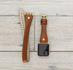 Burnished Tan Slim Double Wrap Womens Leather Band (Gold Rivet)