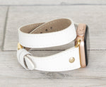 White Slim Double Wrap Womens Leather Band (Gold Rivet)