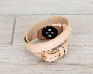 Nude Slim Double Wrap Womens Leather Band
