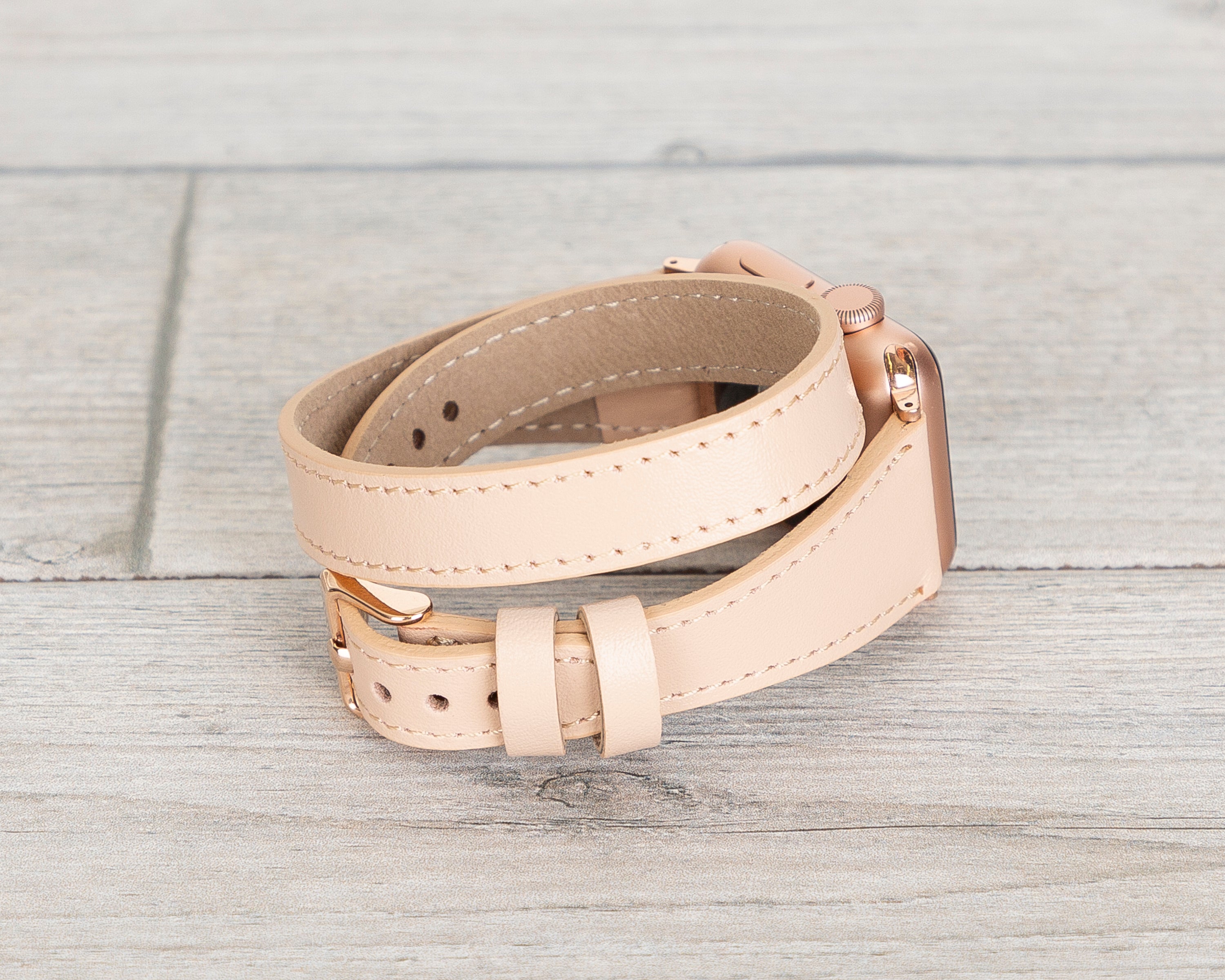 Nude Slim Double Wrap Womens Leather Band