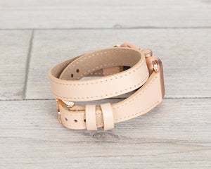 Nude Slim Double Wrap Womens Leather Band