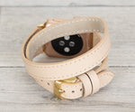 Nude Slim Double Wrap Womens Leather Band (Gold Rivet)