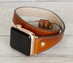 Burnished Tan Slim Double Wrap Womens Leather Band (Gold Rivet)