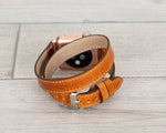 Camel Brown Slim Double Wrap Womens Leather Band