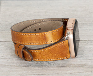 Camel Brown Slim Double Wrap Womens Leather Band