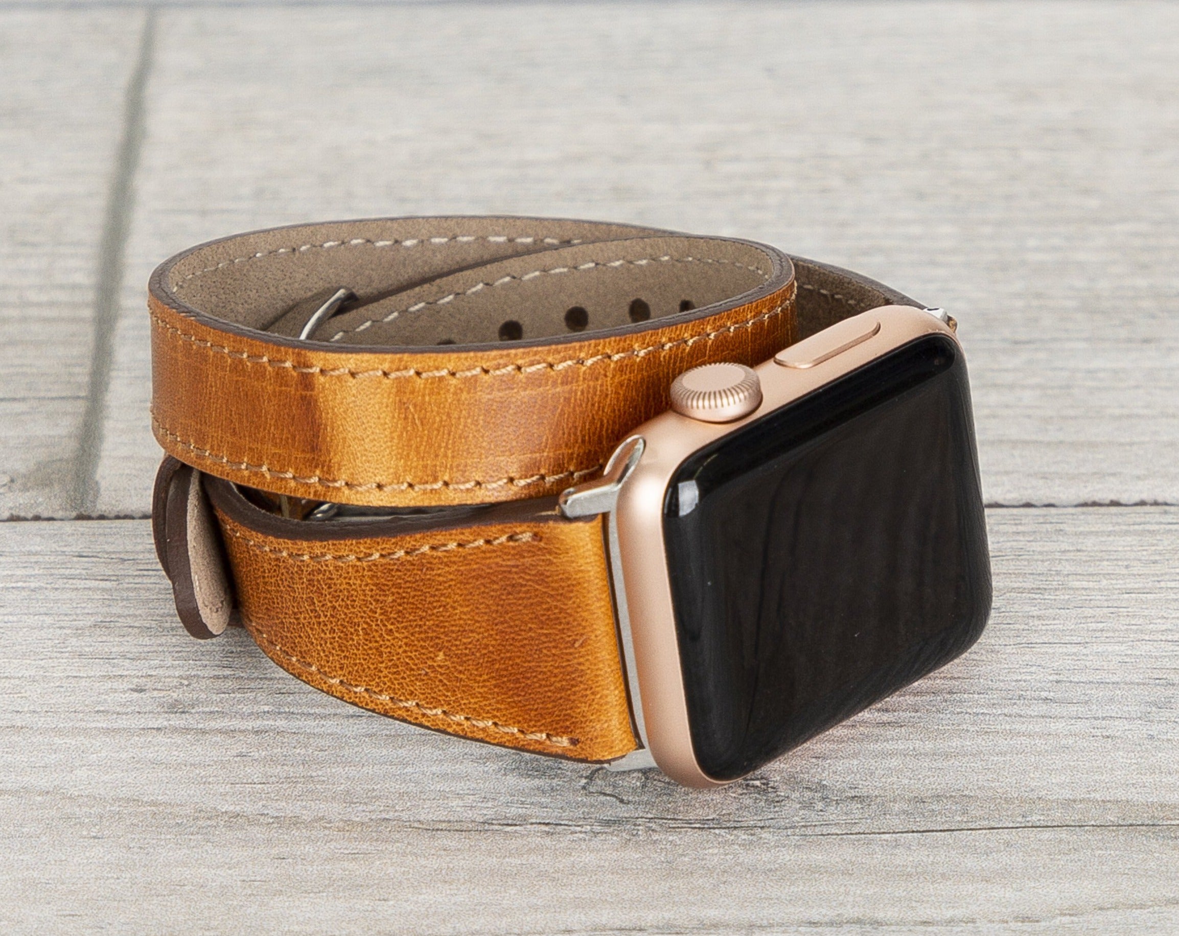 Camel Brown Slim Double Wrap Womens Leather Band