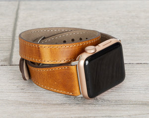 Camel Brown Slim Double Wrap Womens Leather Band