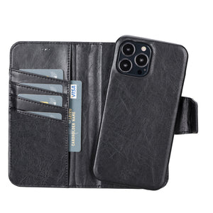 Black Leather Magnetic Wallet Case for iPhone 14 Pro MAX (6.7"), Prestige