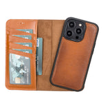 Burnished Tan Leather Magnetic Wallet Case for iPhone 14 PRO (6.1")