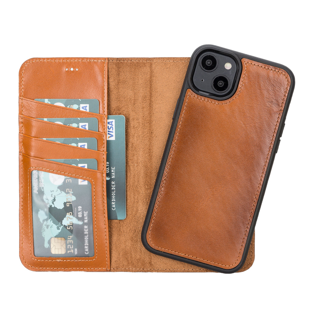 Burnished Tan Leather Magnetic Wallet Case for iPhone 14 PLUS (6.7")