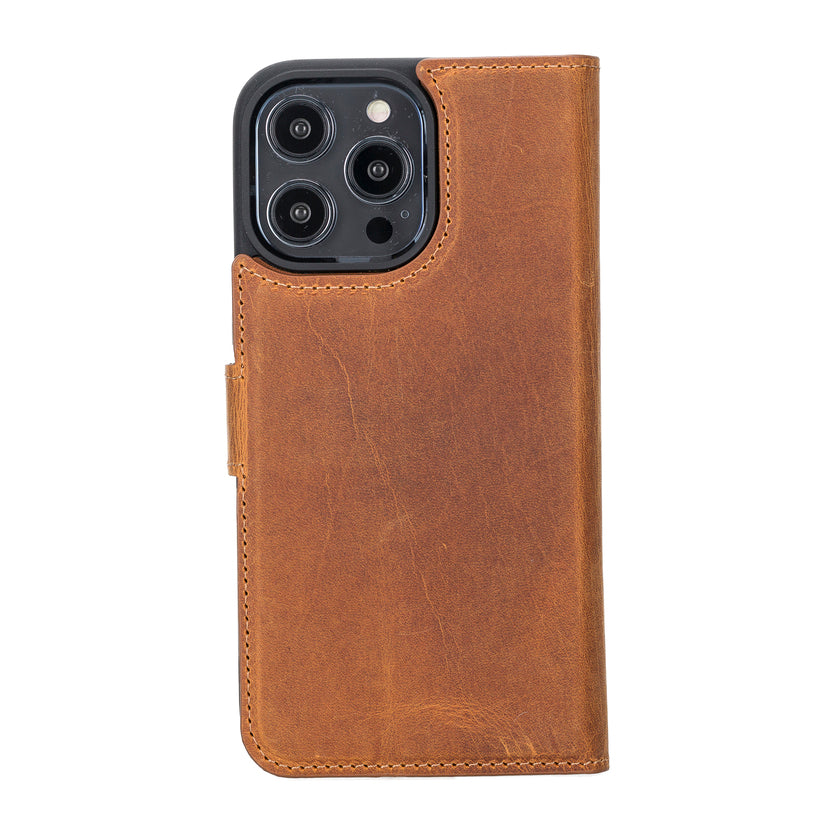 Camel Brown Leather Magnetic Case for iPhone 14 Pro Max (6.7")