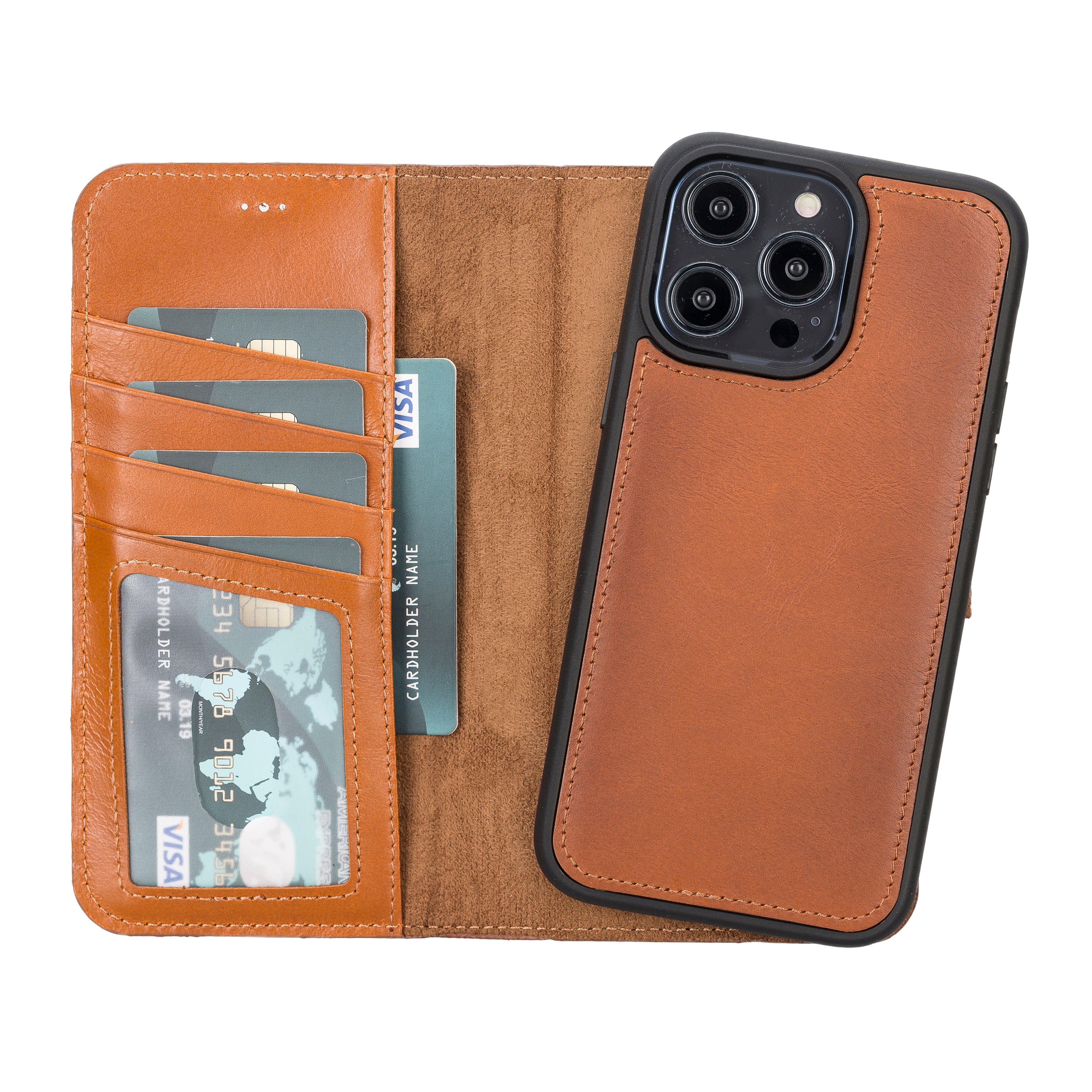 Burnished Tan Leather Magnetic Wallet Case for iPhone 14 Pro MAX