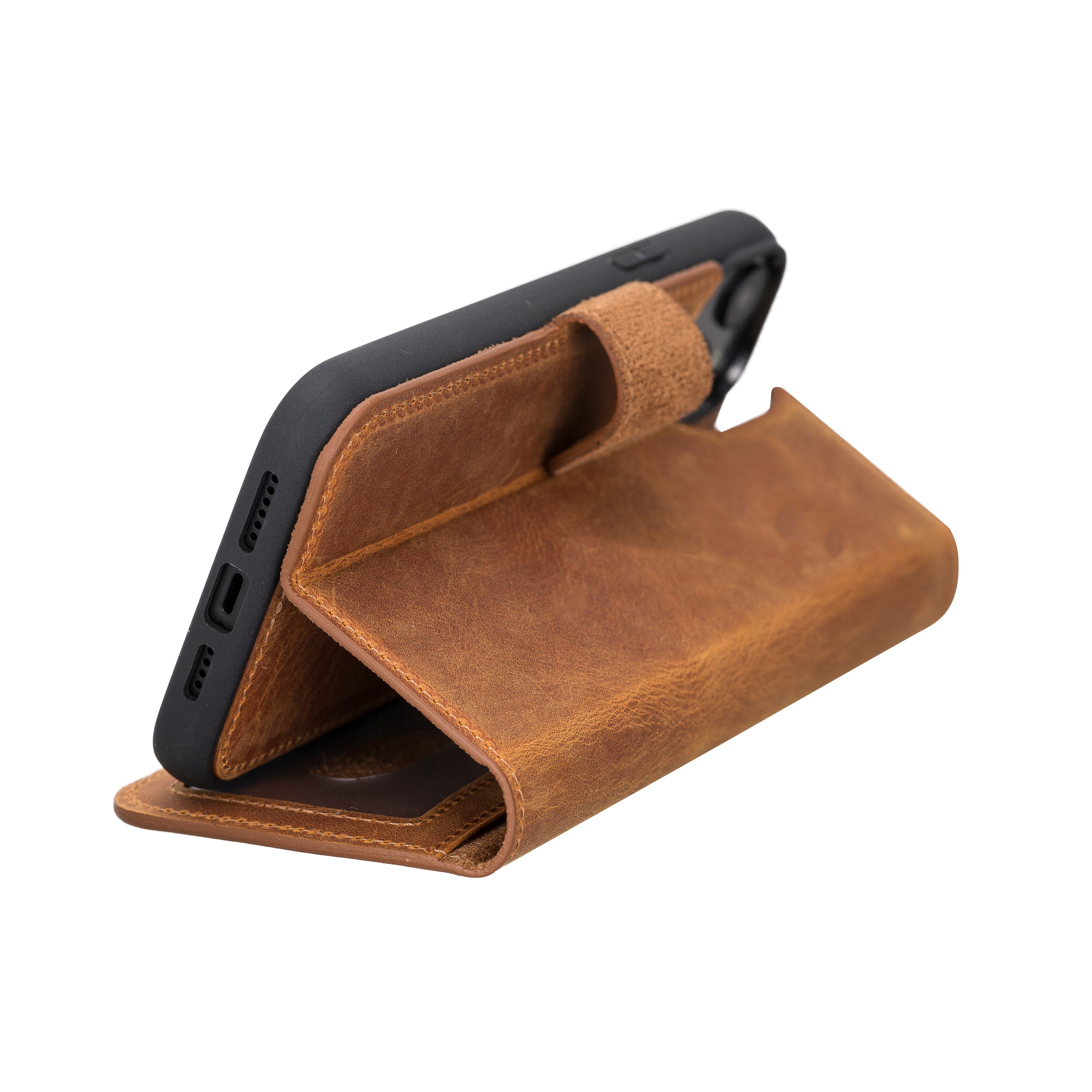 Camel Brown Leather Magnetic Case for iPhone 14 PLUS (6.7")
