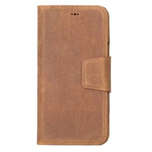 Antic Brown Leather Magnetic Wallet Case for iPhone 14 (6.1"), Prestige