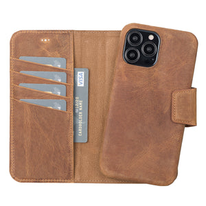 Antic Brown Leather Magnetic Wallet Case for iPhone 14 (6.1"), Prestige