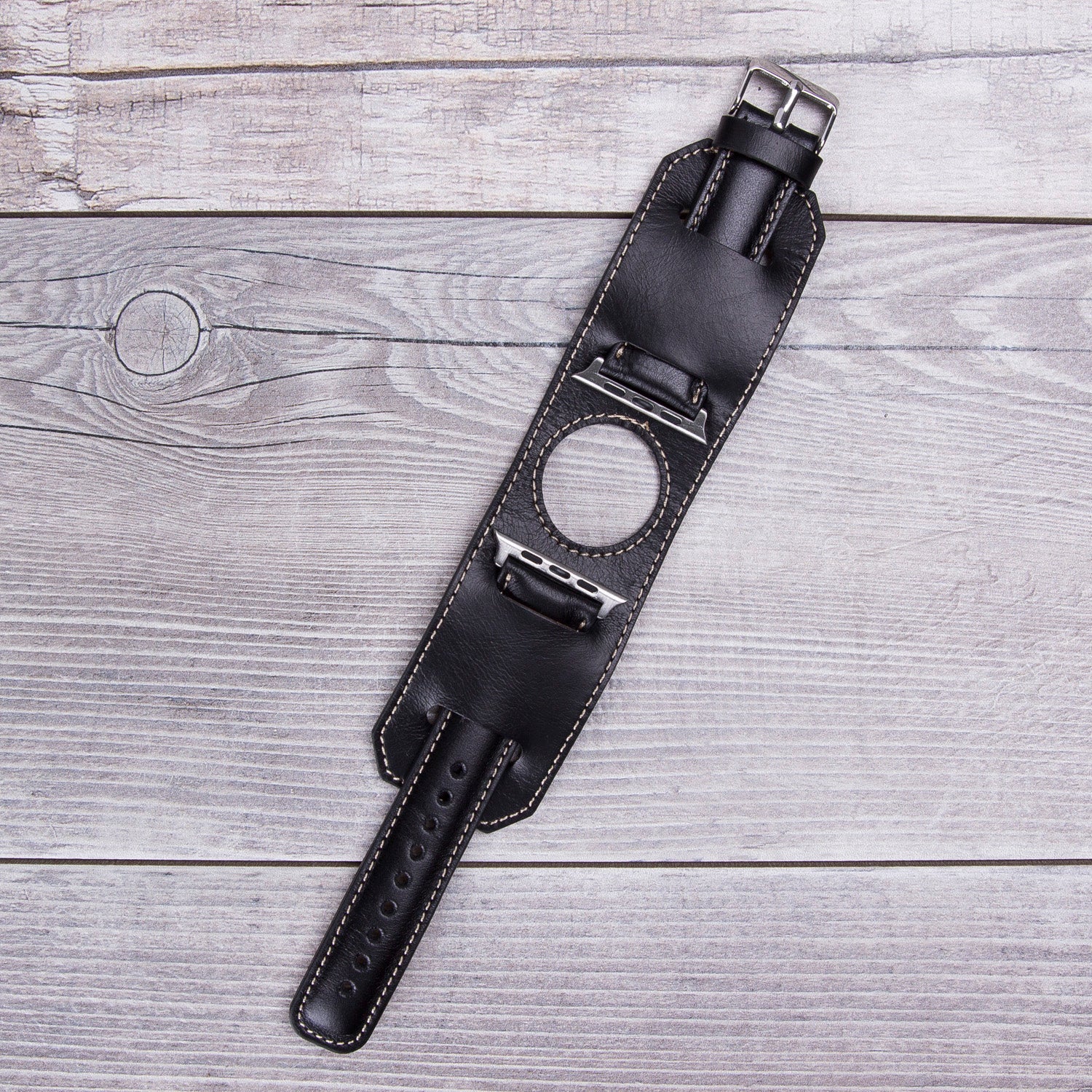 Genuine Leather Black Cuff for Apple Watch