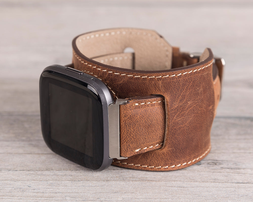 Antic Brown Leather Cuff for Fitbit Watch