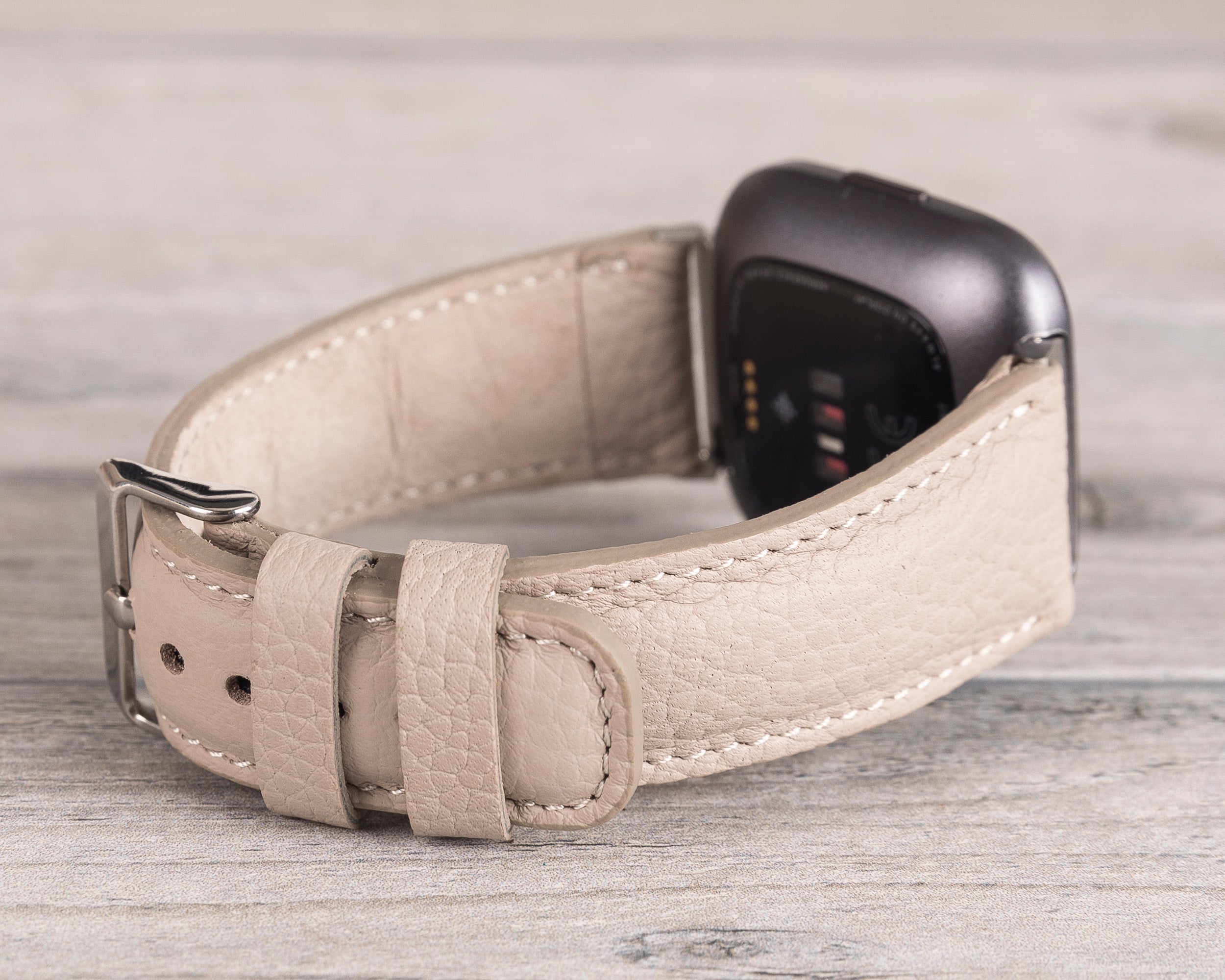 Beige Leather Classic Fitbit Watch Band