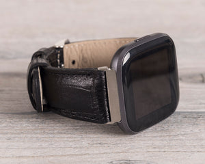 Croco Pattern Black Leather Band for Fitbit Watch