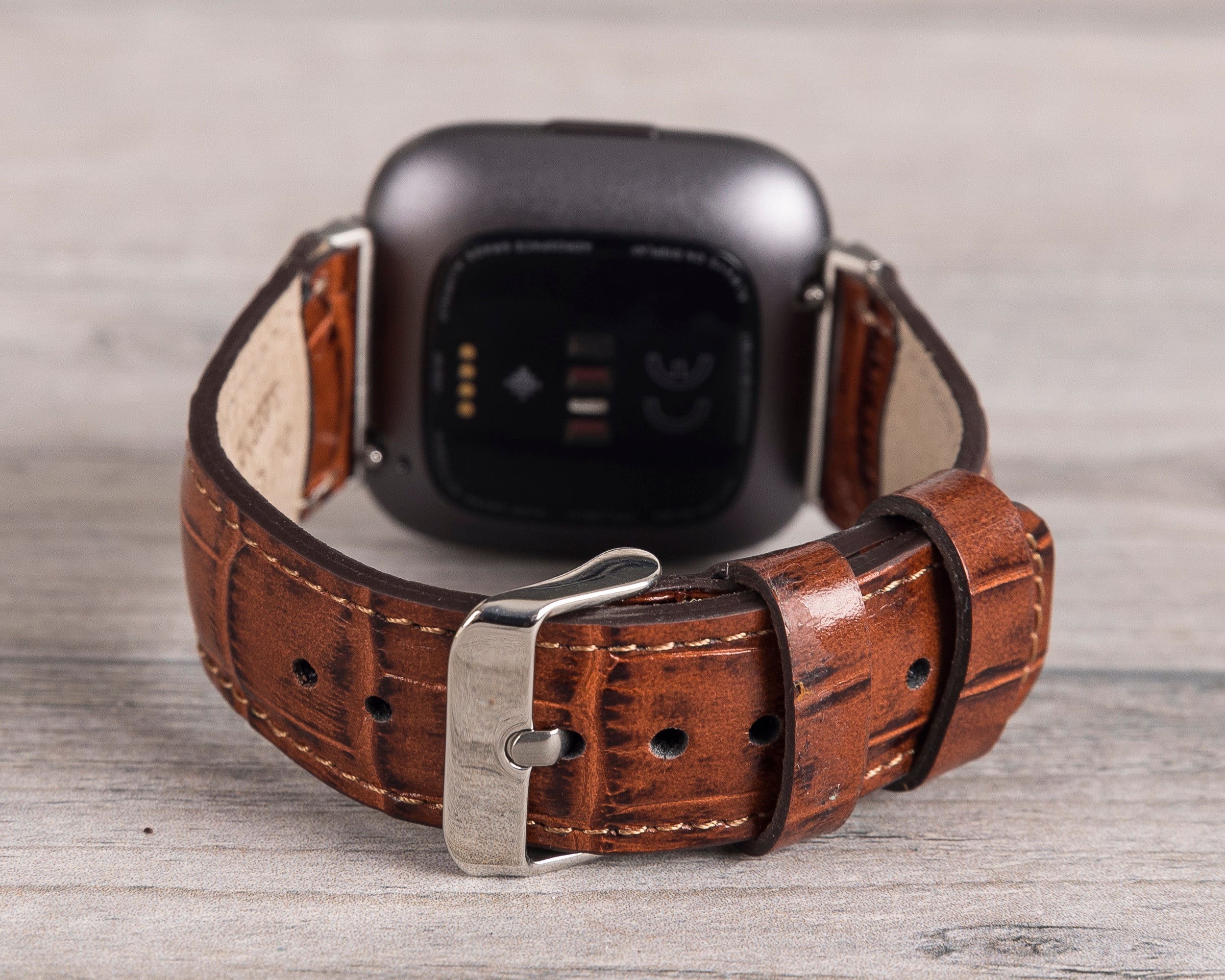Croco Pattern Brown Leather Band for Fitbit Watch