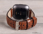 Croco Pattern Brown Leather Band for Fitbit Watch