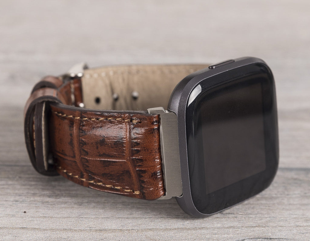 Croco Pattern Brown Leather Band for Fitbit Watch